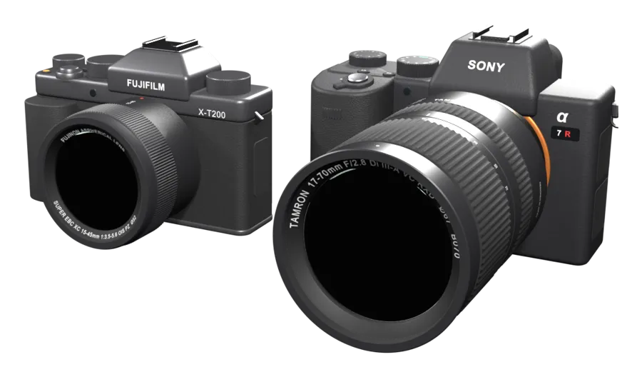 A Fujifilm X-T200 and a Sony A7R II