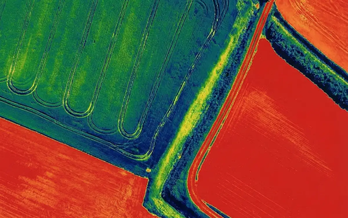 A crop-health heatmap over farm fields