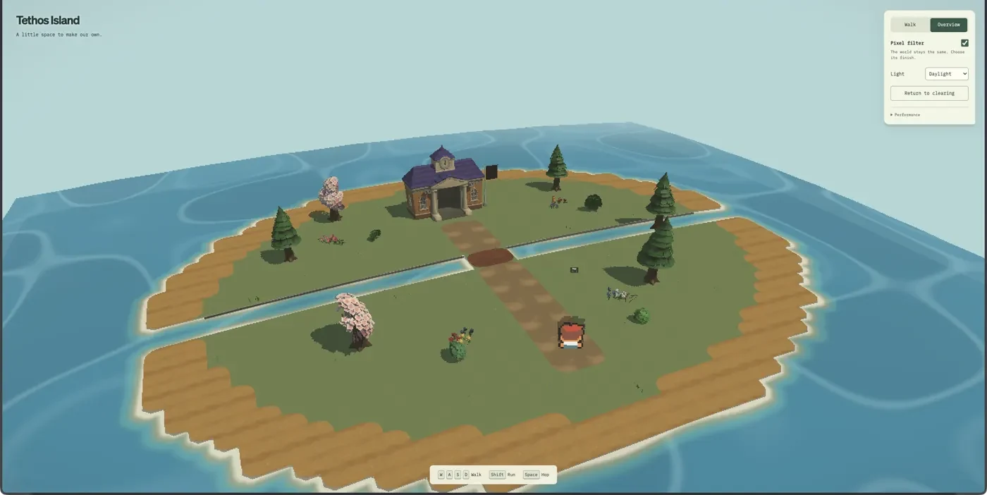 Tethos Island, the member dashboard, in daylight
